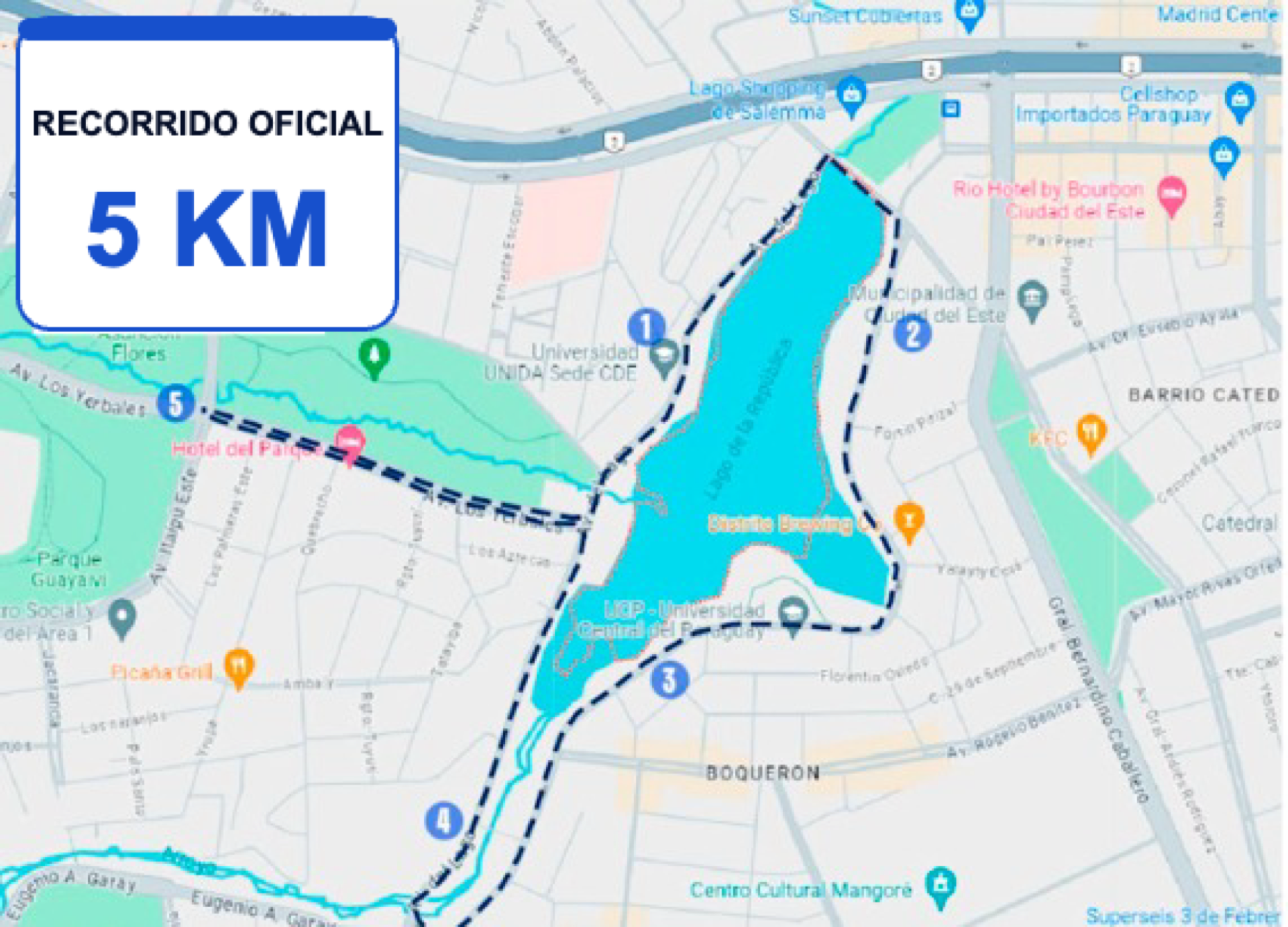 Mapa del recorrido de 5 km — Lago de la República